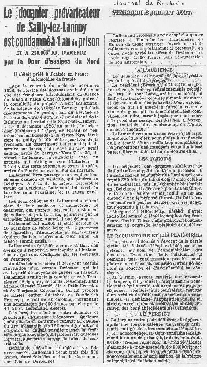 3 Journal de Roubaix 8 juillet 1927